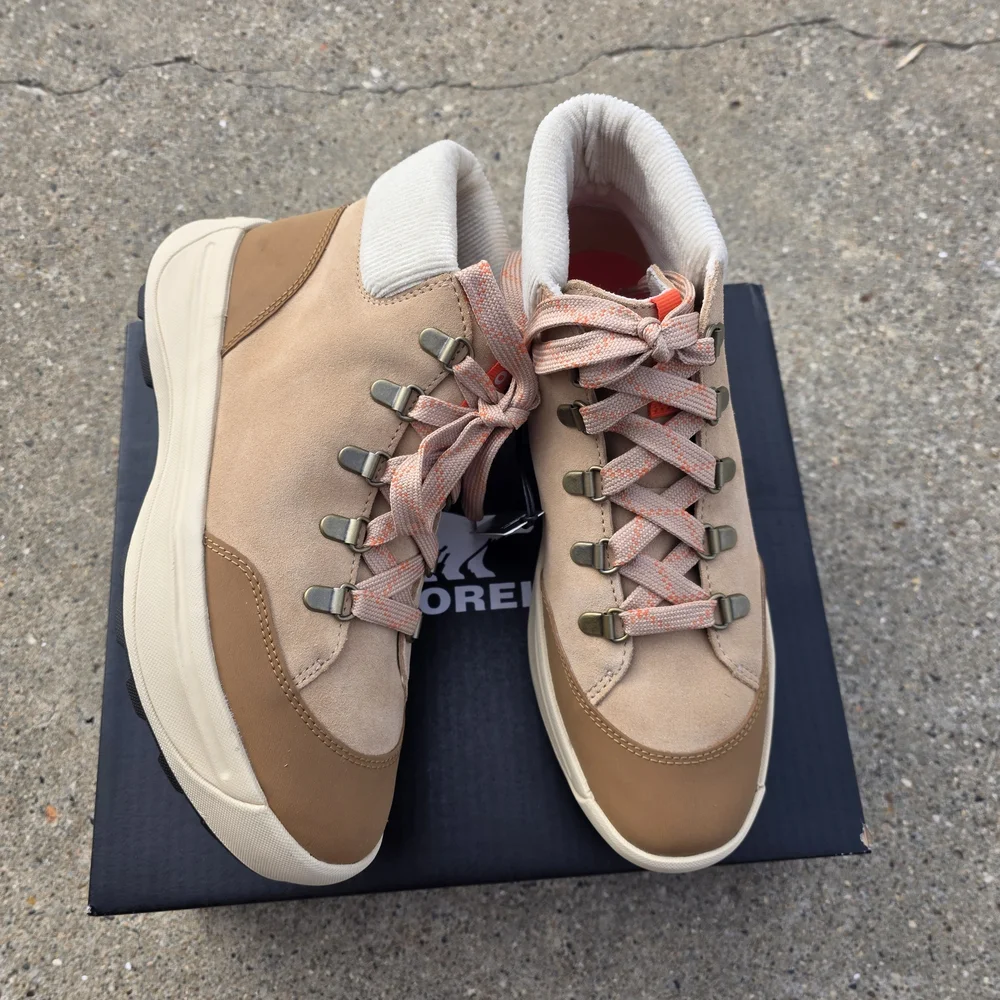 Sorel Tan and Pink Hiking Sneaker Style Suede Leather Boots Women 9.5